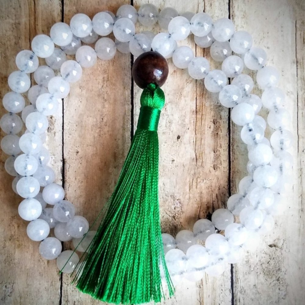 108 White Jade Mala Neckace